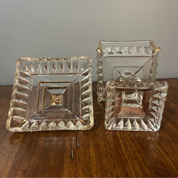 Mid-Century Modern gold-trimmed glass candy dish with a lid. - Picture 7 of 14